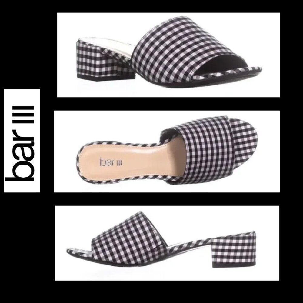 NWT - Bar III Jane Black & White Gingham Slide Sandals